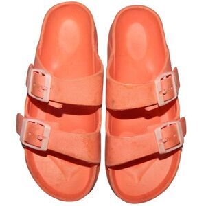 girls medium 13-1 peachy-orange-salmon color rubber slide-on slip-on sandals